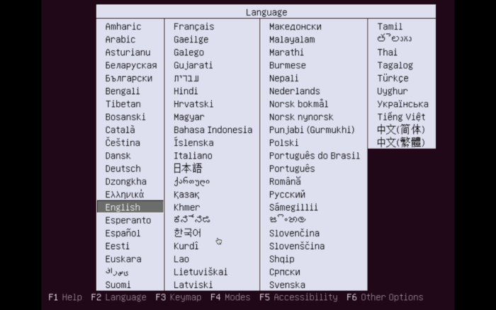 Pilihan Bahasa Installer Ubuntu Server 16.04